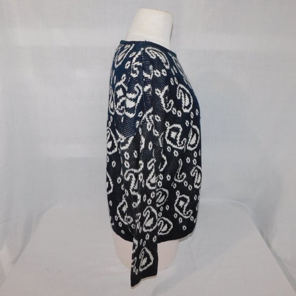 VTG Joan Harper Black White Paisley Pattern oversized Pullover Sweater Women M - Picture 5 of 9